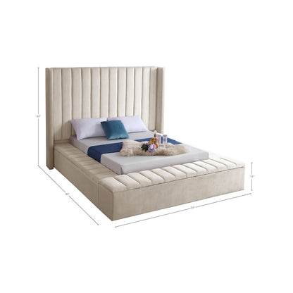 Kiki Cream Velvet Queen Bed