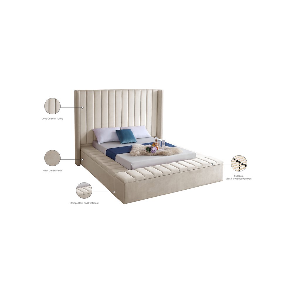 Kiki Cream Velvet Queen Bed