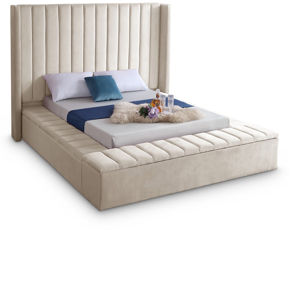 Kiki Cream Velvet Queen Bed