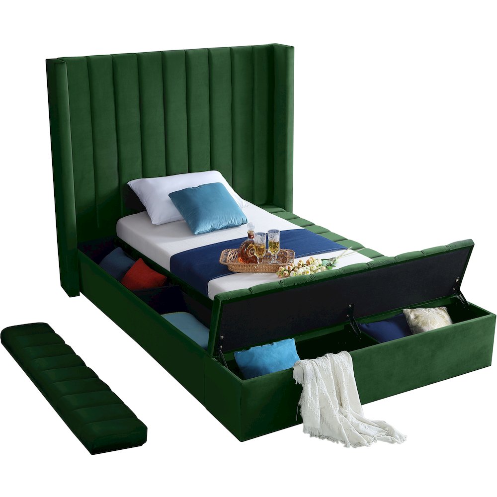 Kiki Green Velvet Twin Bed