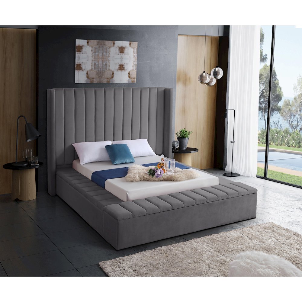 Kiki Grey Velvet King Bed