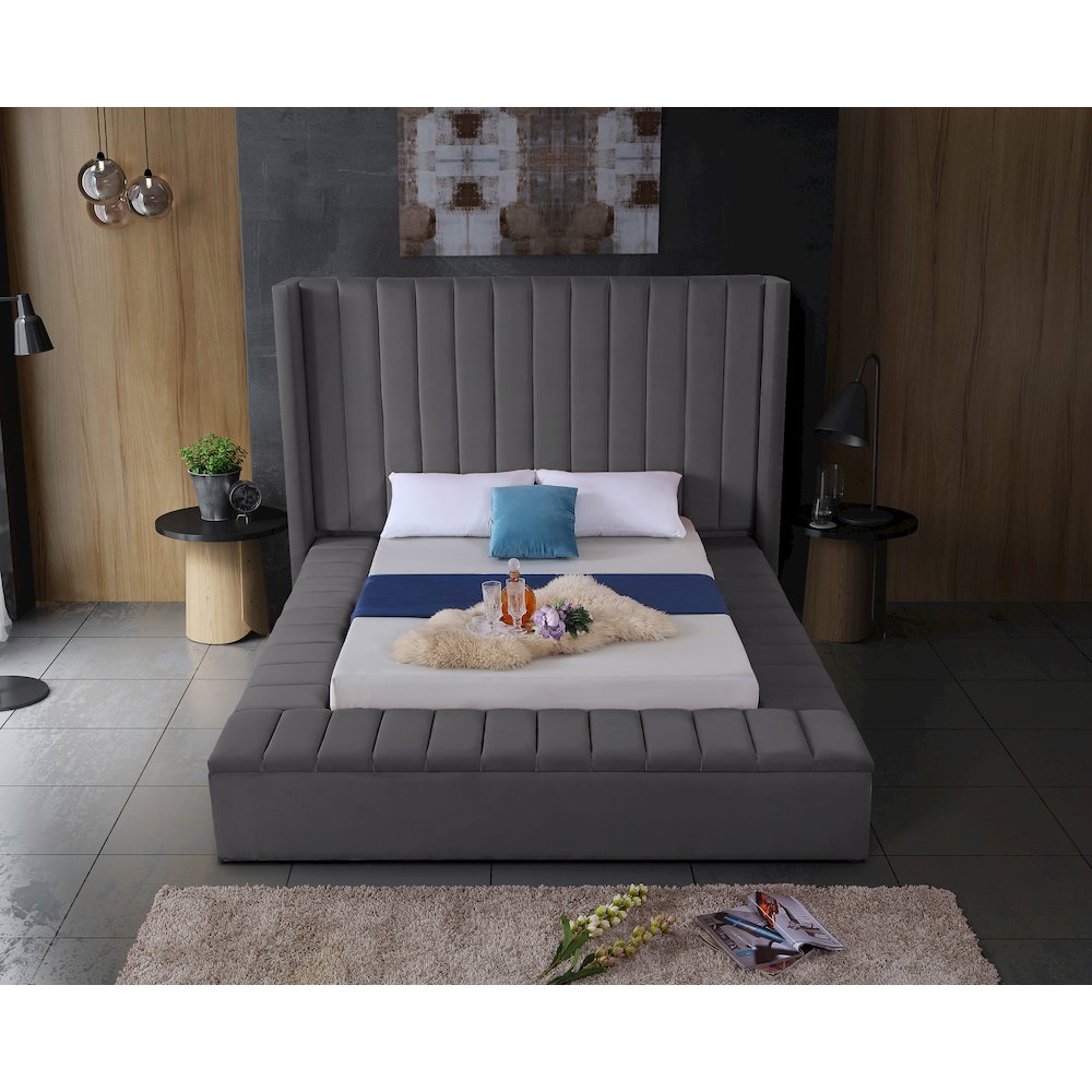 Kiki Grey Velvet King Bed