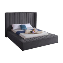 Velvet Upholstered King Platform Bed Frame with Wingback Headboard, Grey Velvet