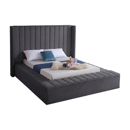 Velvet Upholstered King Platform Bed Frame with Wingback Headboard, Grey Velvet