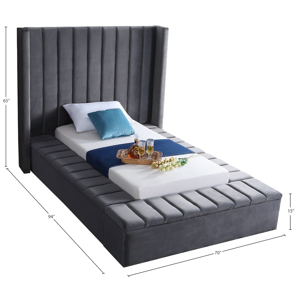 Kiki Grey Velvet Twin Bed