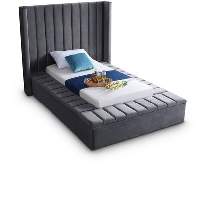 Kiki Grey Velvet Twin Bed
