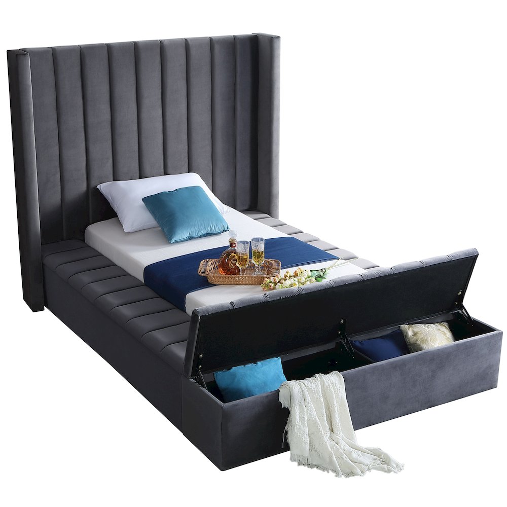 Kiki Grey Velvet Twin Bed