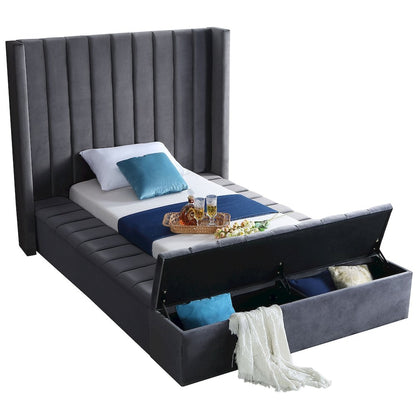 Kiki Grey Velvet Twin Bed