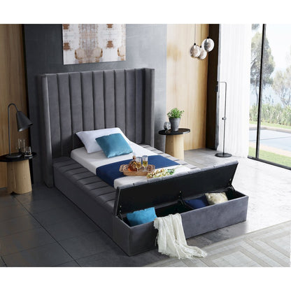 Kiki Grey Velvet Twin Bed