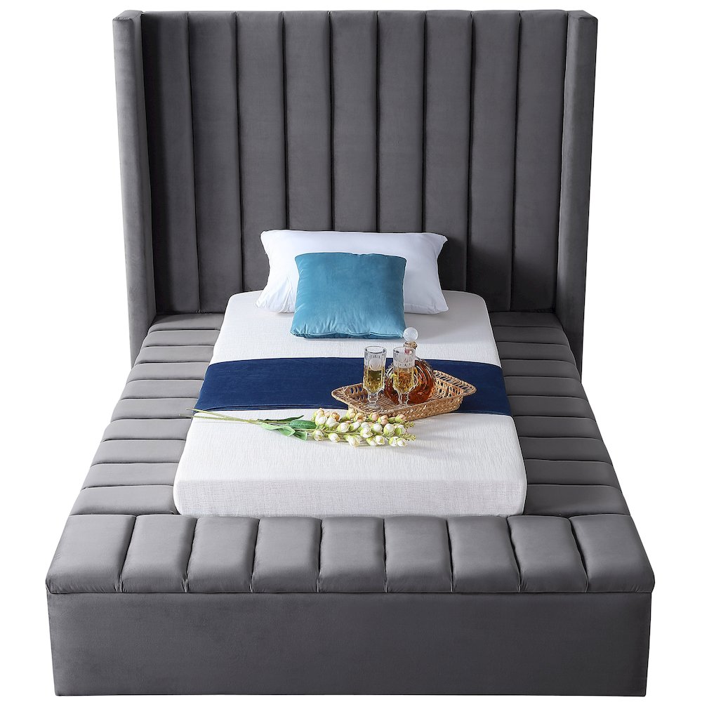 Kiki Grey Velvet Twin Bed