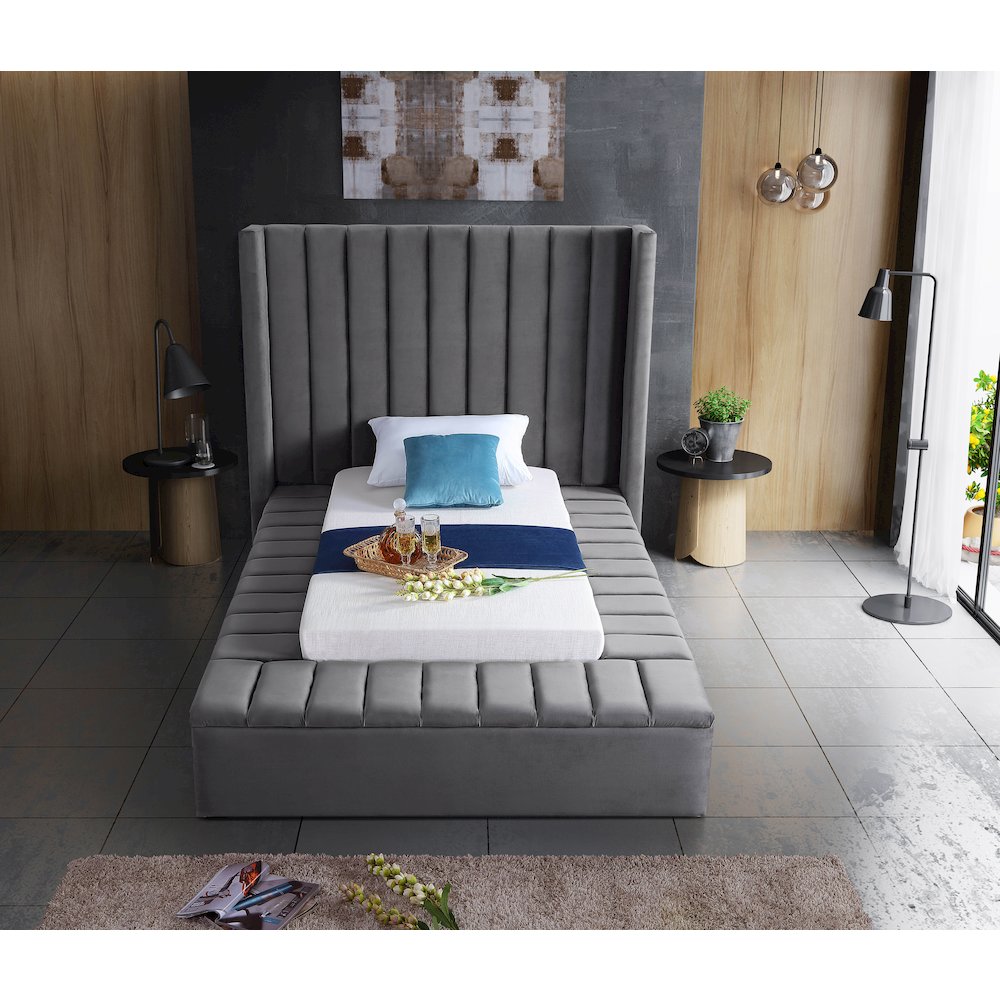 Kiki Grey Velvet Twin Bed