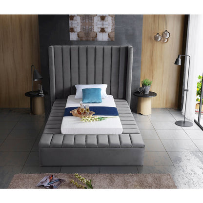 Kiki Grey Velvet Twin Bed