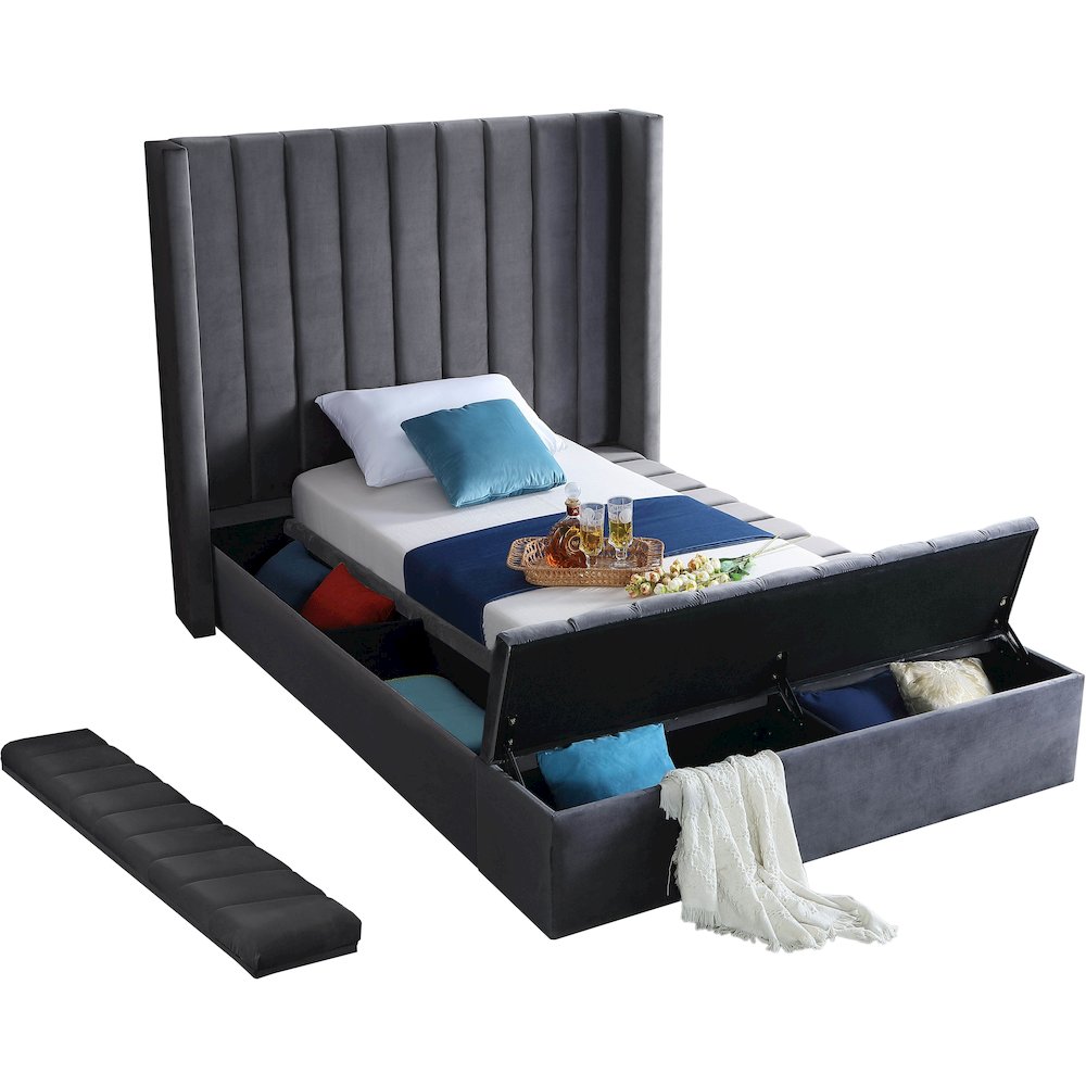 Kiki Grey Velvet Twin Bed