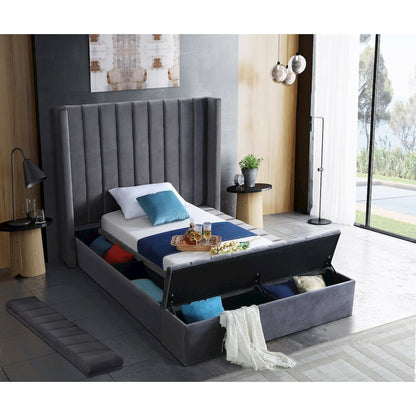 Kiki Grey Velvet Twin Bed