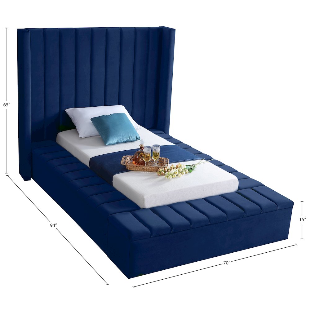 Kiki Navy Velvet Twin Bed