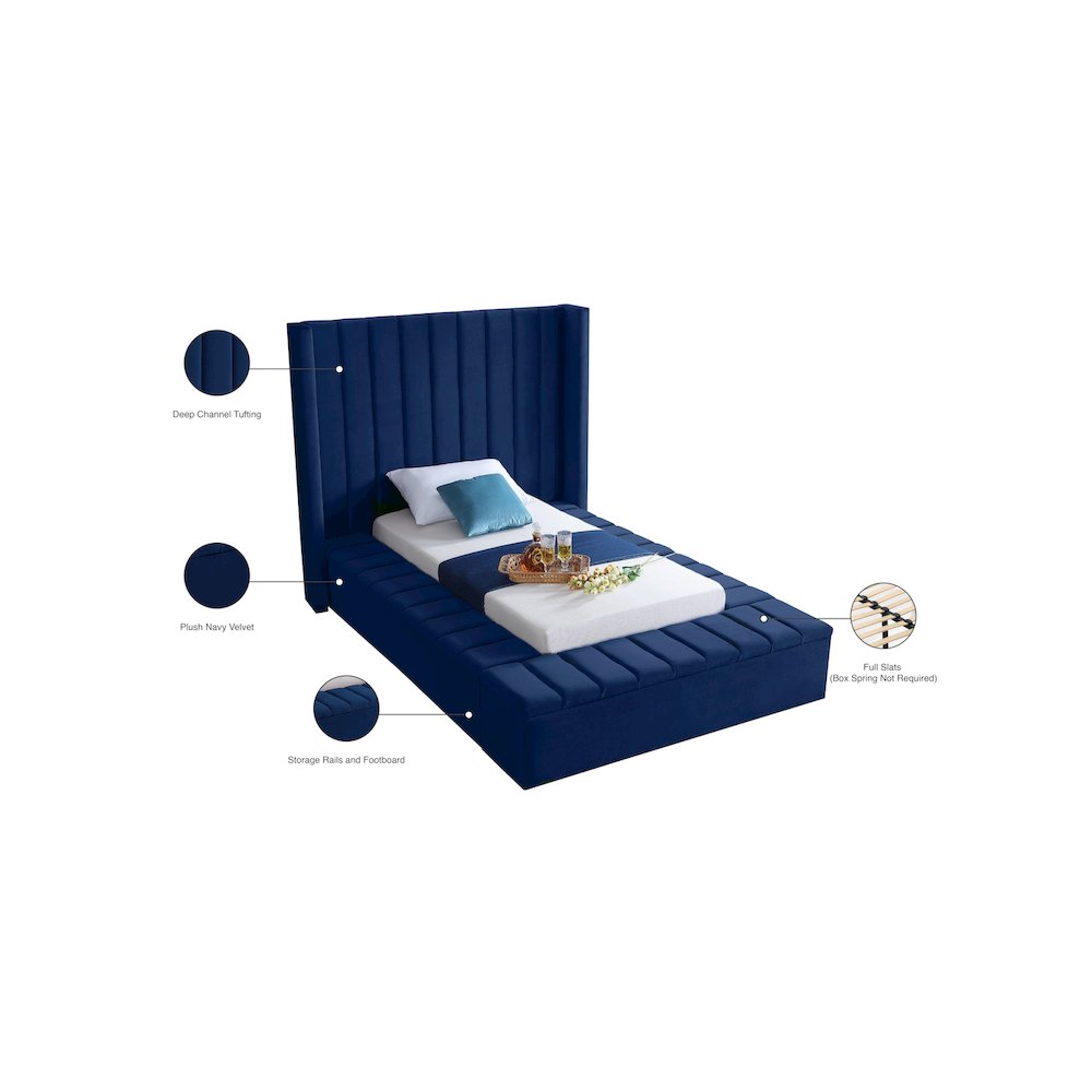 Kiki Navy Velvet Twin Bed