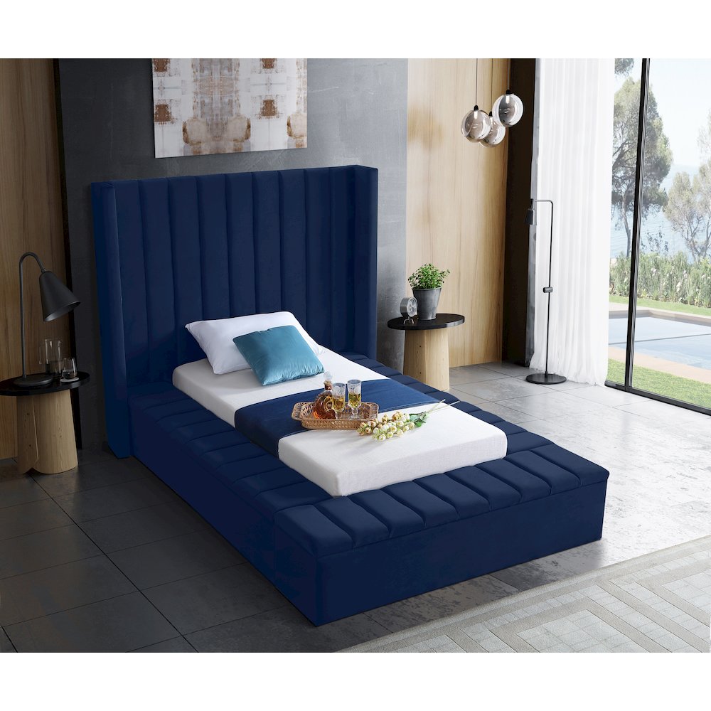 Kiki Navy Velvet Twin Bed