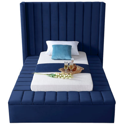 Kiki Navy Velvet Twin Bed