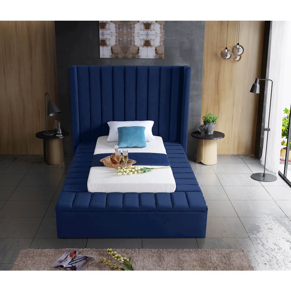 Kiki Navy Velvet Twin Bed