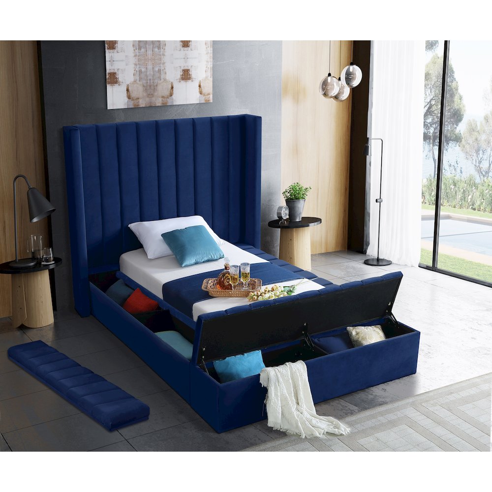 Kiki Navy Velvet Twin Bed