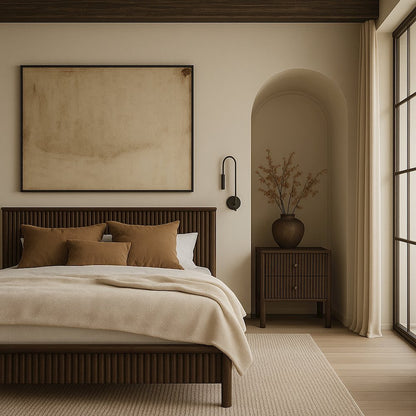 Kivo Walnut Solid Wood Queen Bed