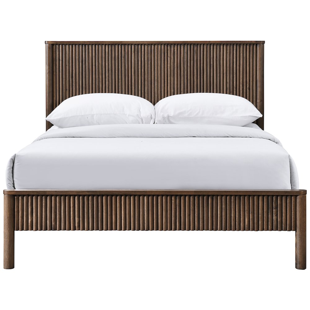 Kivo Walnut Solid Wood Queen Bed