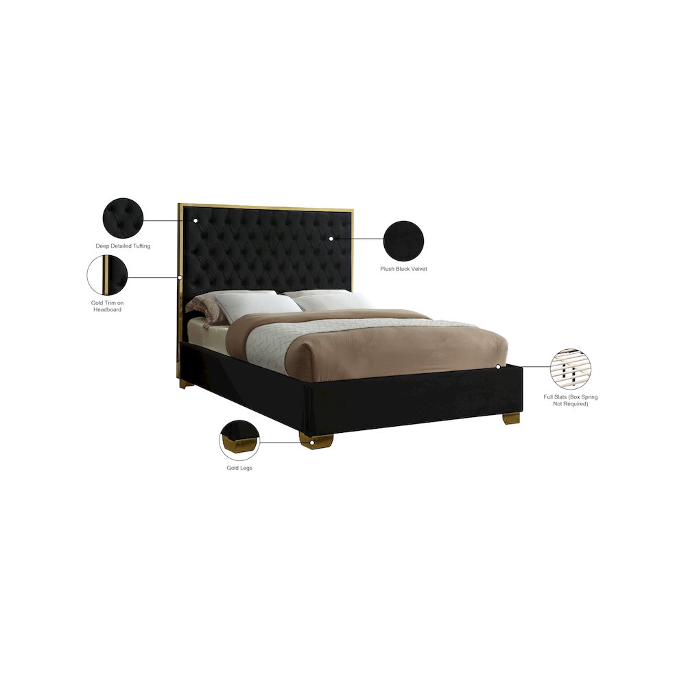 Lana Black Velvet Queen Bed