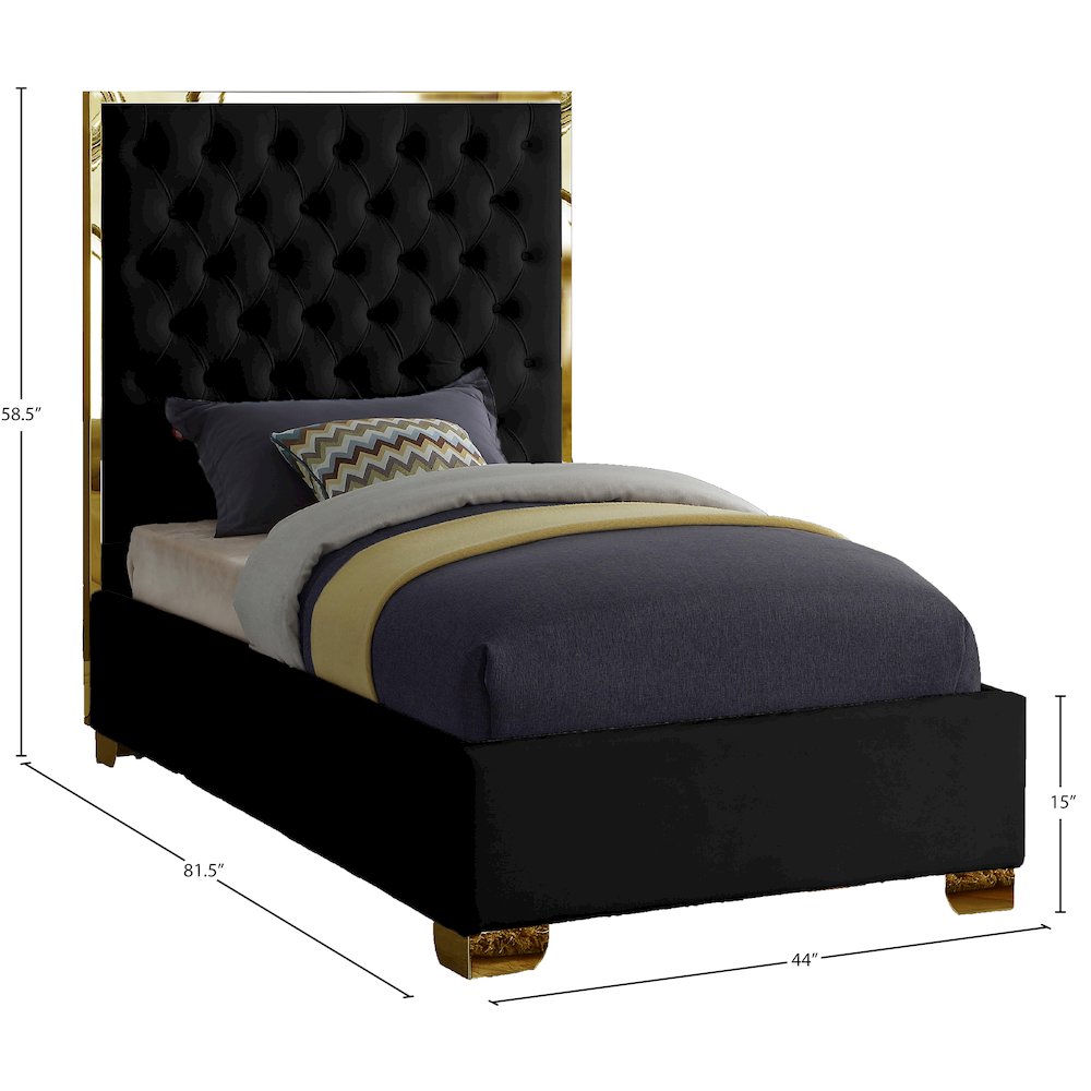 Lana Black Velvet Twin Bed