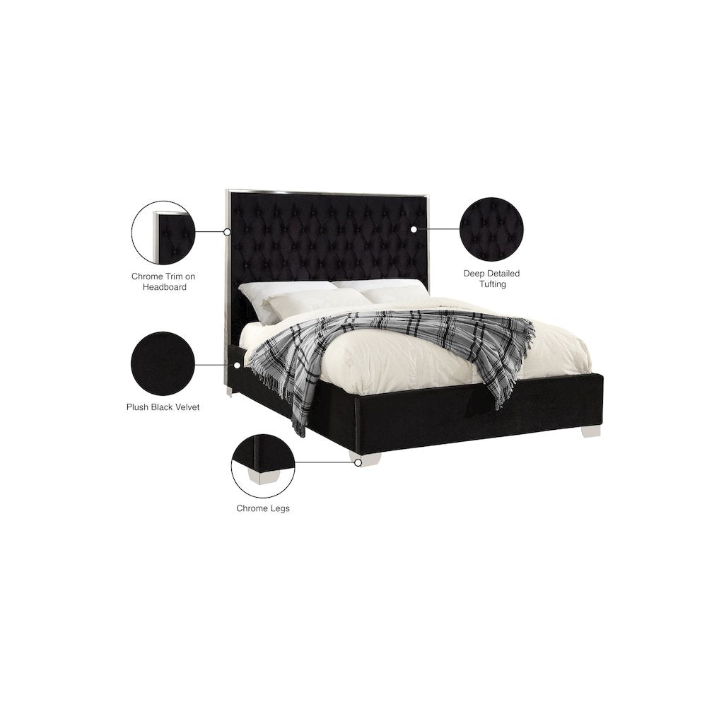 Lexi Black Velvet Queen Bed