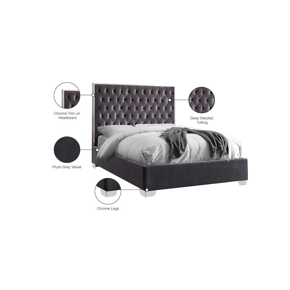 Lexi Grey Velvet King Bed