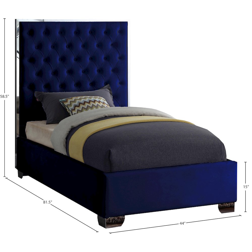 Lexi Navy Velvet Twin Bed