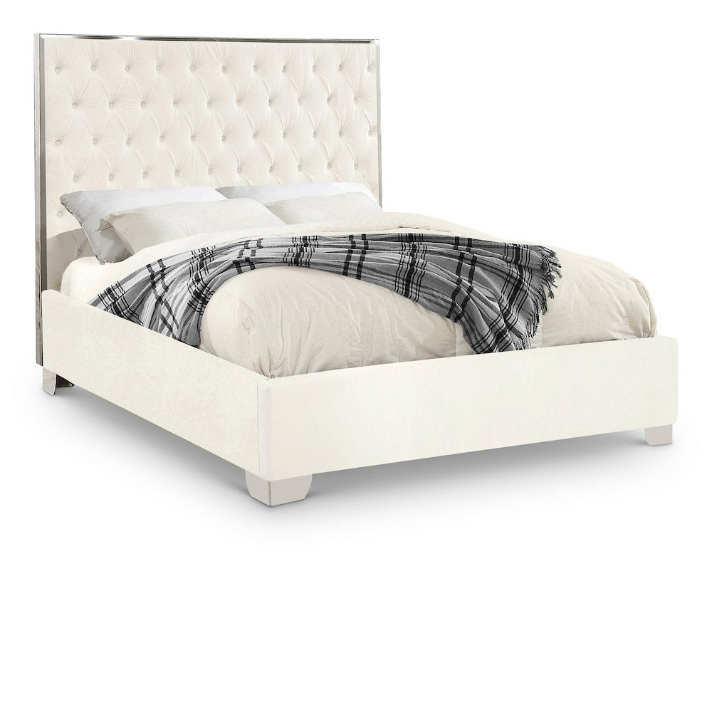 Lexi White Velvet Full Bed