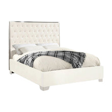 Fully Upholstered Velvet Queen Platform Bed Frame with Headboard, White Velvet