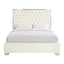 Fully Upholstered Velvet Queen Platform Bed Frame with Headboard, White Velvet