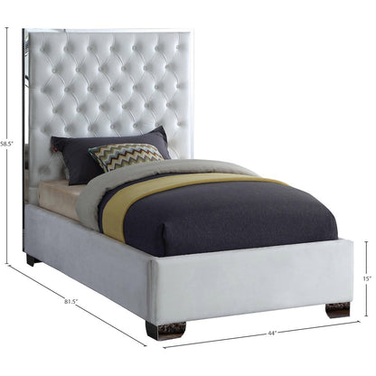 Lexi White Velvet Twin Bed