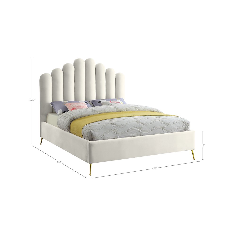 Lily Cream Velvet Queen Bed