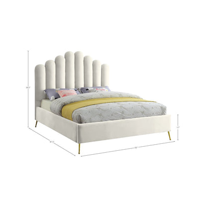 Lily Cream Velvet Queen Bed