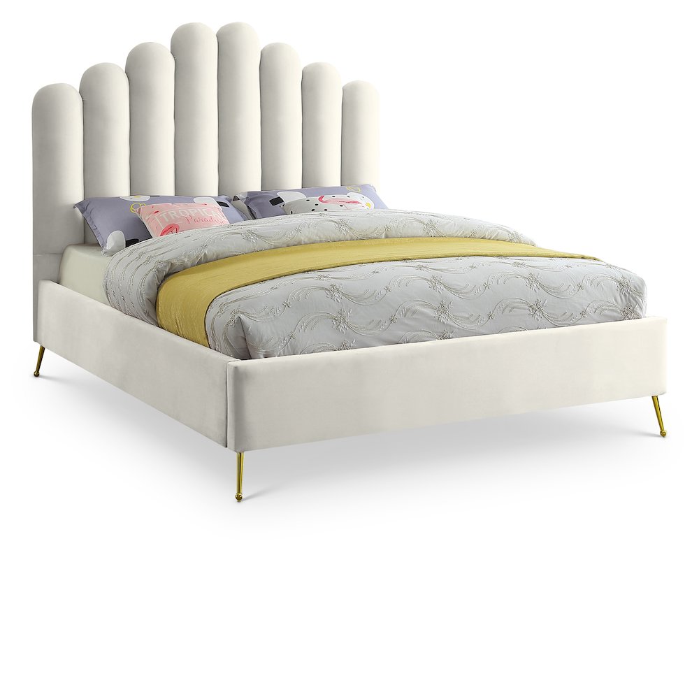 Lily Cream Velvet Queen Bed