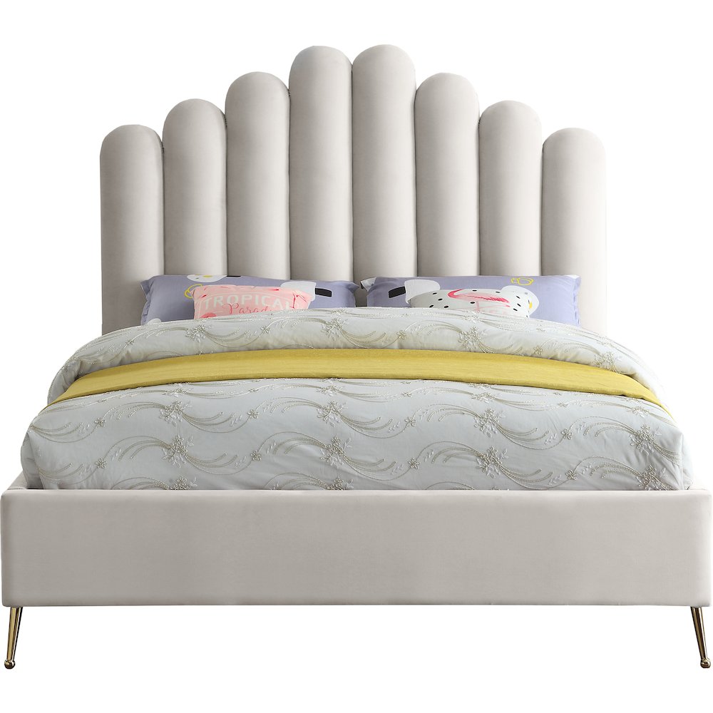 Lily Cream Velvet Queen Bed
