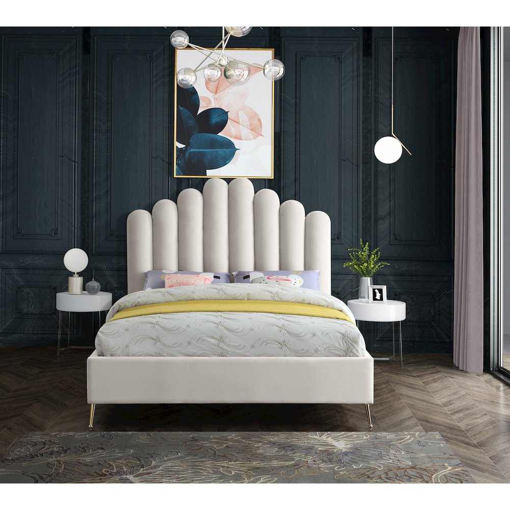 Lily Cream Velvet Queen Bed