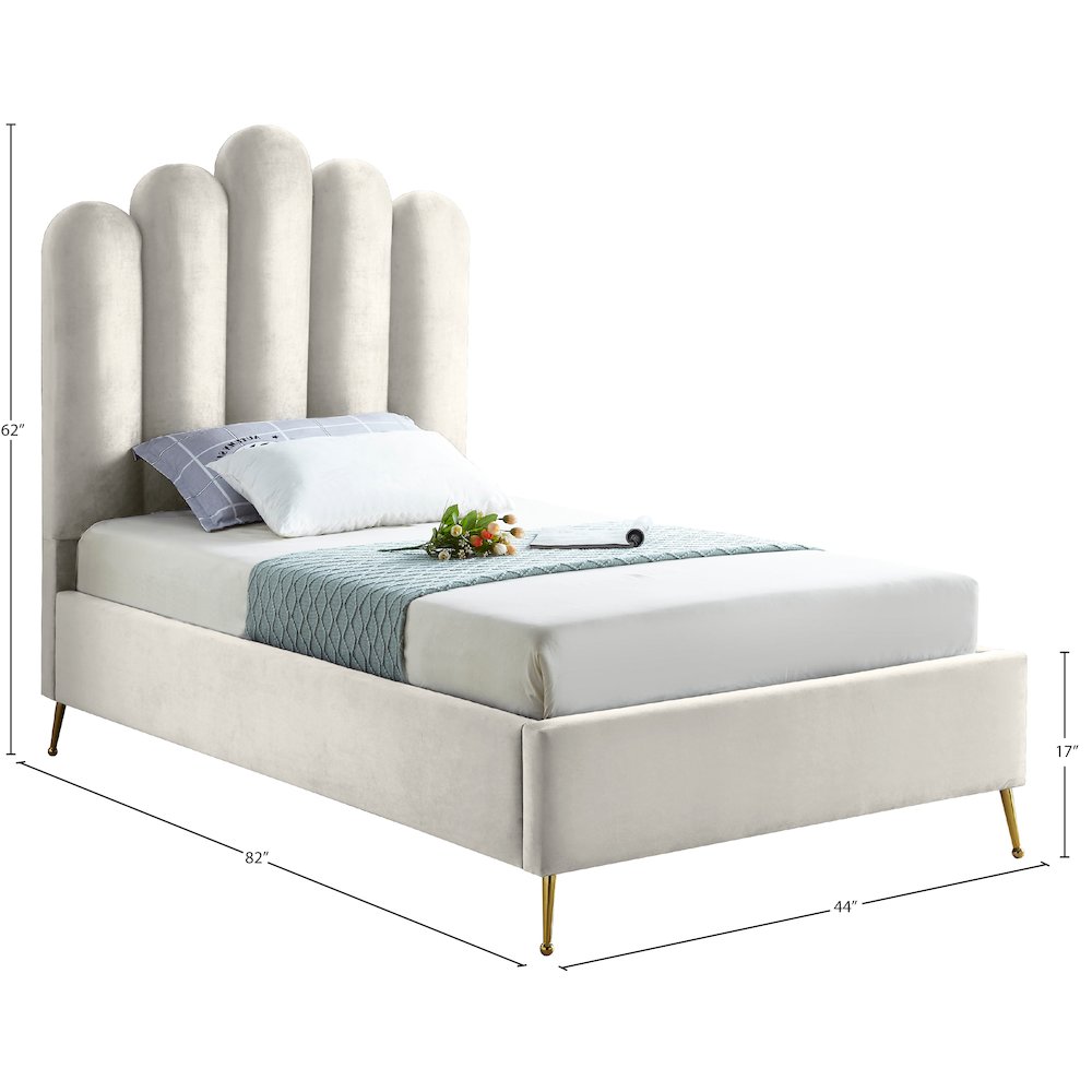 Lily Cream Velvet Twin Bed