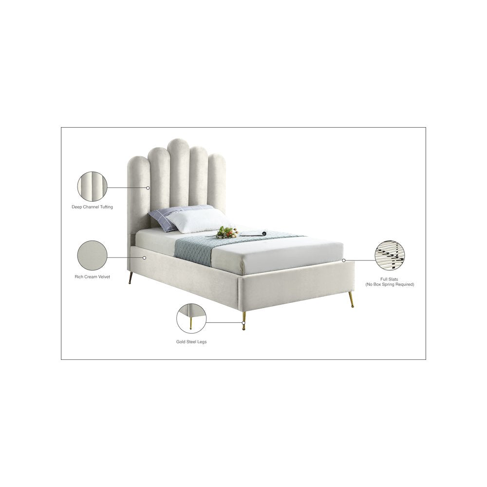 Lily Cream Velvet Twin Bed