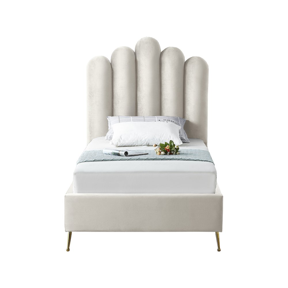 Lily Cream Velvet Twin Bed