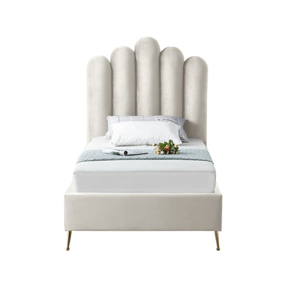 Lily Cream Velvet Twin Bed