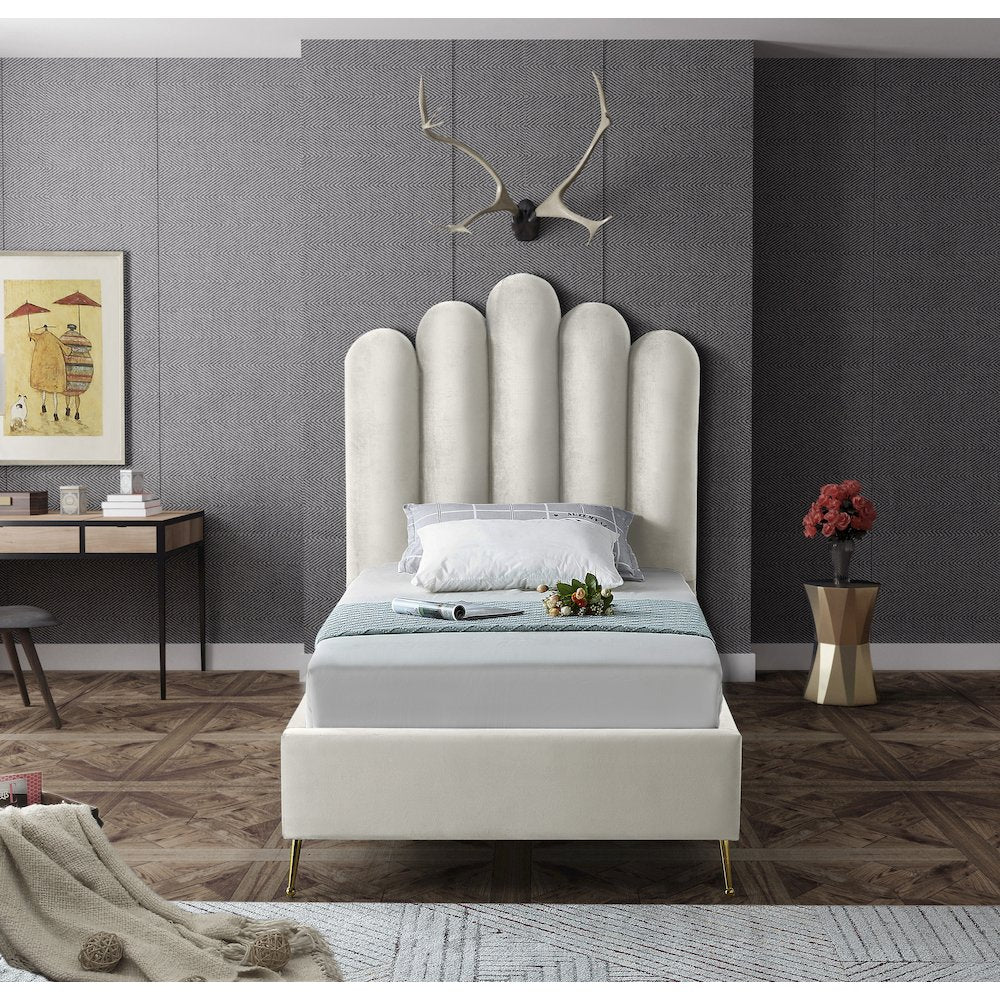 Lily Cream Velvet Twin Bed