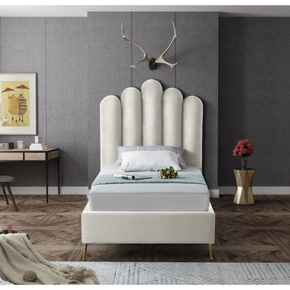 Lily Cream Velvet Twin Bed