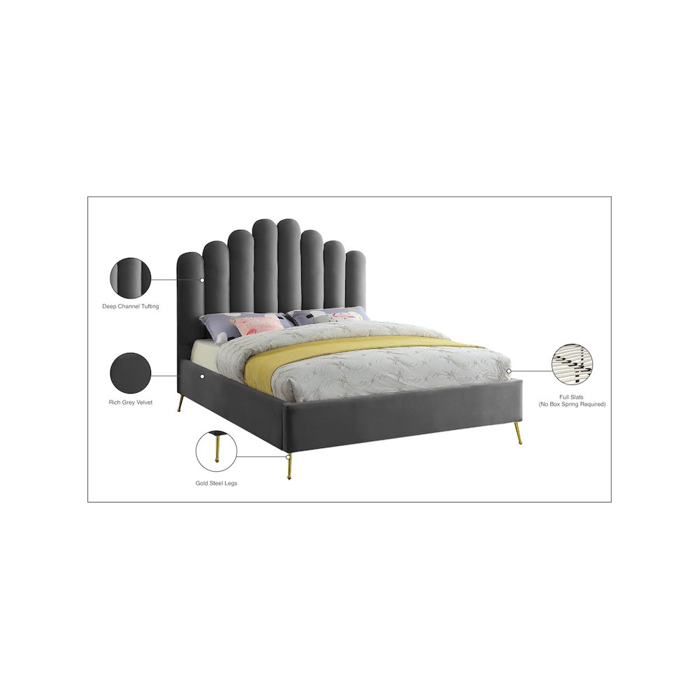 Lily Grey Velvet King Bed