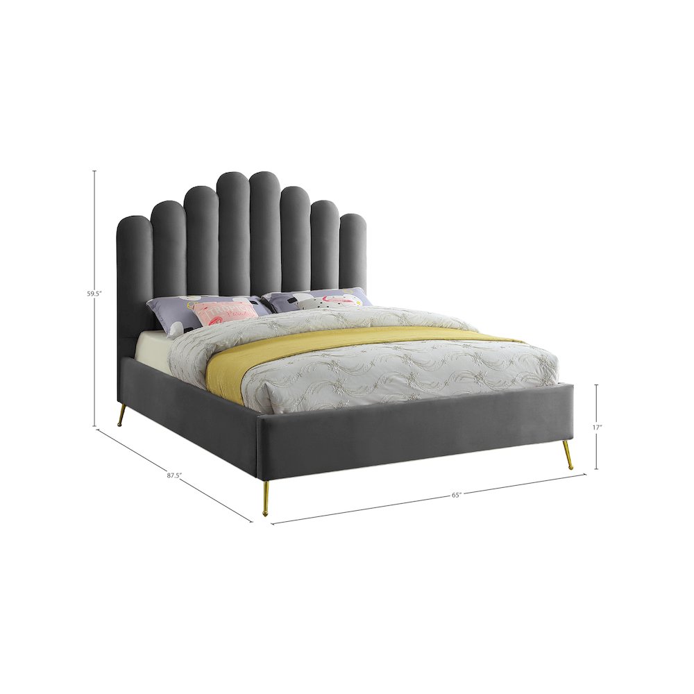 Lily Grey Velvet Queen Bed