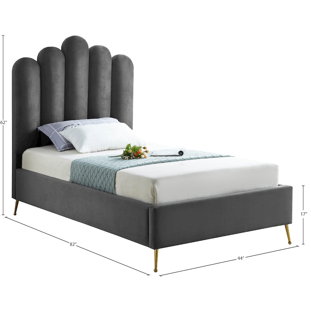 Lily Grey Velvet Twin Bed