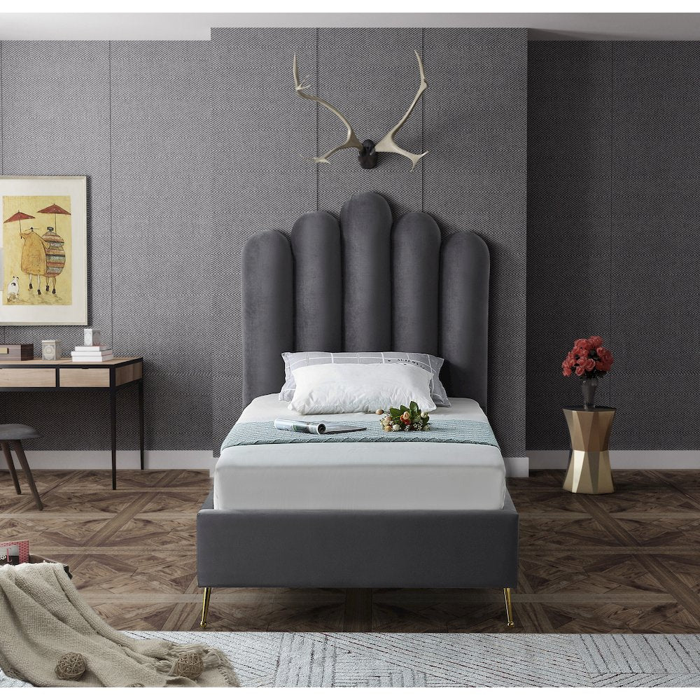 Lily Grey Velvet Twin Bed